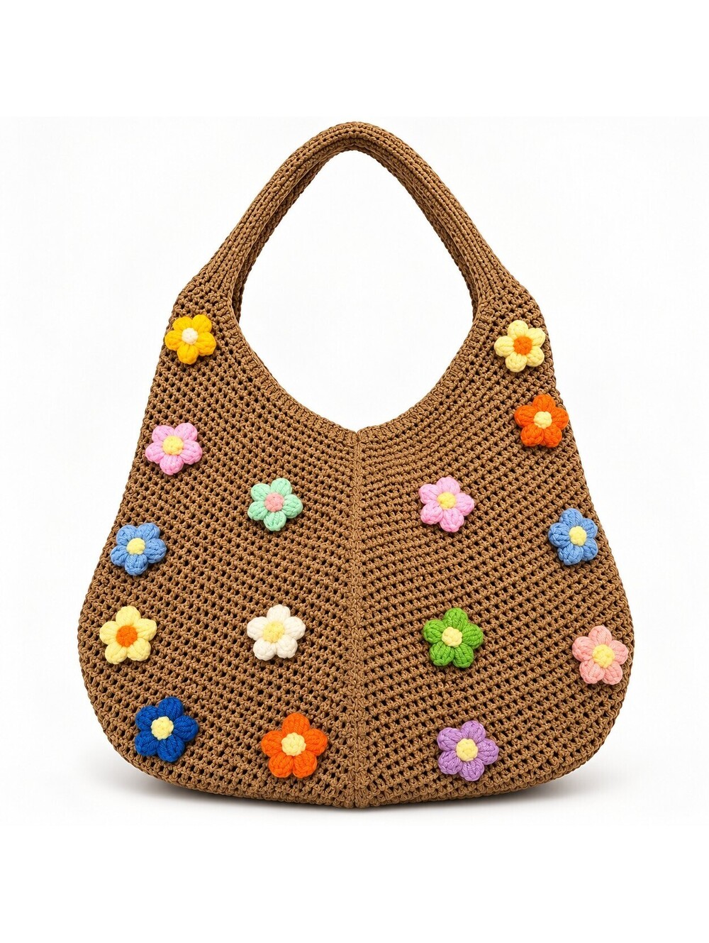 NEW Brown Crochet Hobo Shoulder Bag Floral Boho Knit Purse